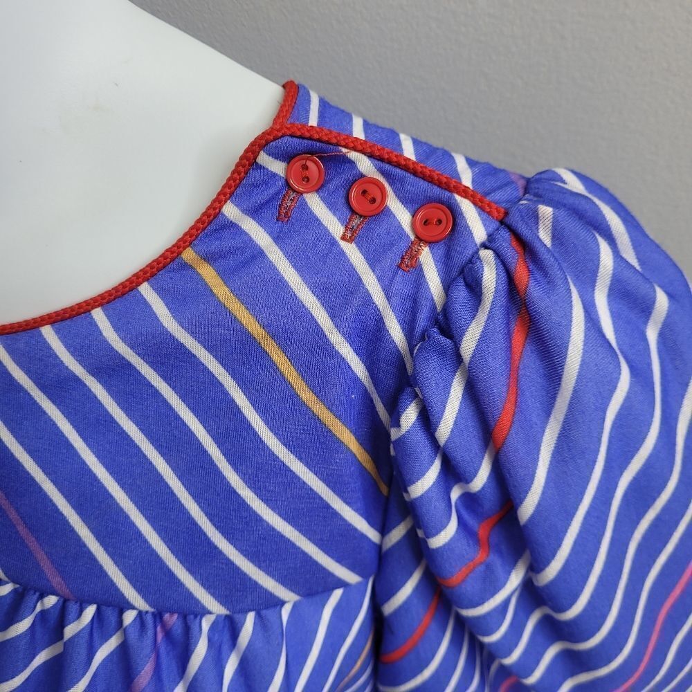 VINTAGE 70s‎ dress blue striped puff sleeve tie waist midi M - Picture 7 of 11